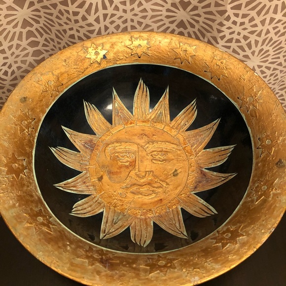 Other - Vintage Large Gold Sun Moon Stars Decorative Bowl
